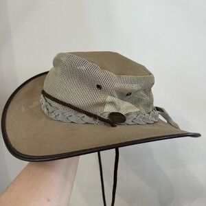 Barmah Canvas Drover 1057 Outback Safari Hat Mesh Air flow leather Large‎